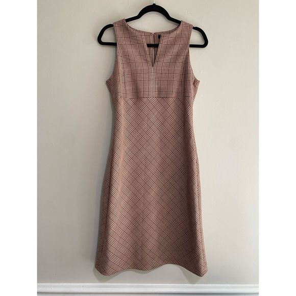 W by Worth Rust Red Cream Checked V-Neck Midi Dress, Size 6 - Picture 11 of 13